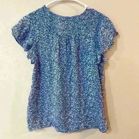 Cynthia Rowley Blue Floral Short Sleeve Front Button Top Women’s Size Medium - Picture 3 of 4